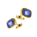 Shiny Blue Crystal Rhinestone Cufflinks Vintage Pattern Luxury Diamonds Shirts Cufflinks